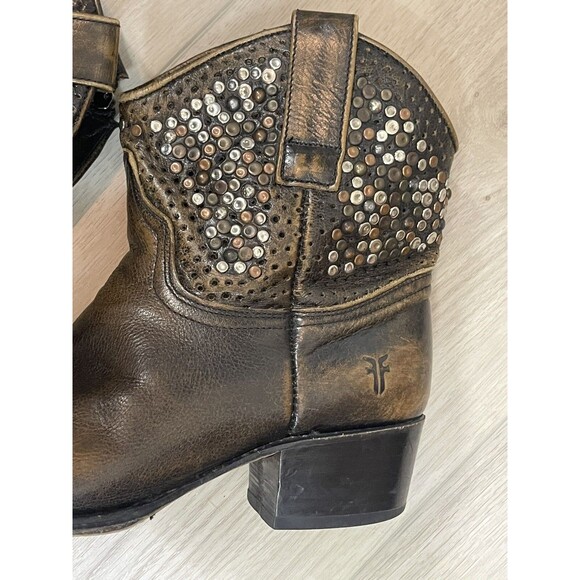 Frye Deborah Studded Brown Distressed (not Crackled) Leather Boots Sz 8 - Picture 3 of 14